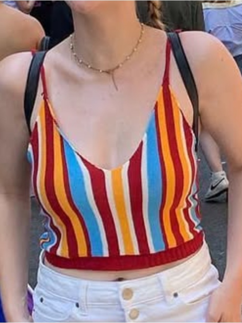 Striped V-Neck Cropped Tank Top in Red, Yellow, Blue